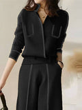 Long Sleeves Loose Split-Joint V-Neck T-Shirts: BLACK / XL