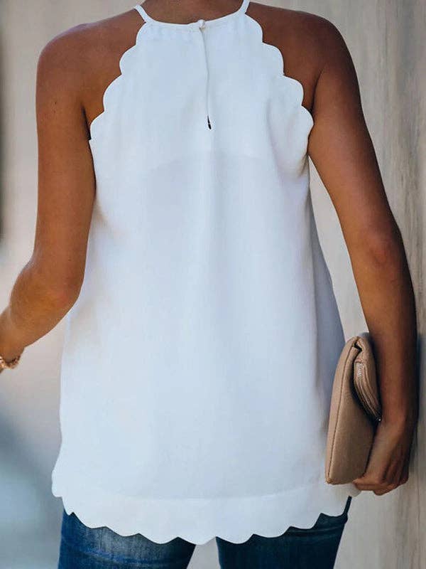 Simple White Halterneck Petals Vest: WHITE / L or XL