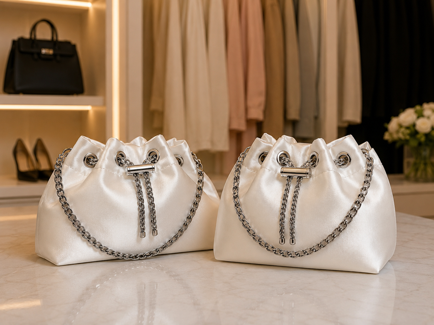 Evening Drawstring Bag - White