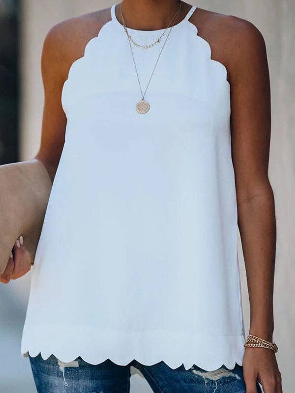 Simple White Halterneck Petals Vest: WHITE / L or XL