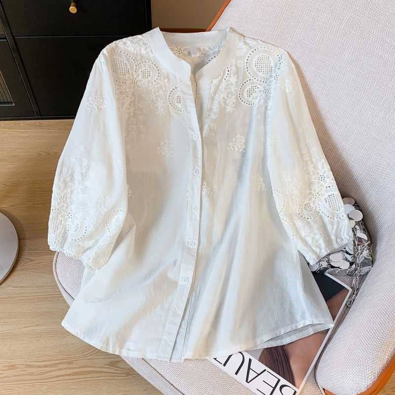 Lace Jacquard Short Sleeve Shirt: CANDY PINK / XL