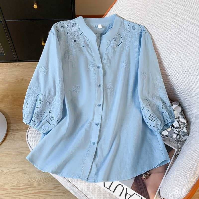 Lace Jacquard Short Sleeve Shirt: CANDY PINK / XL