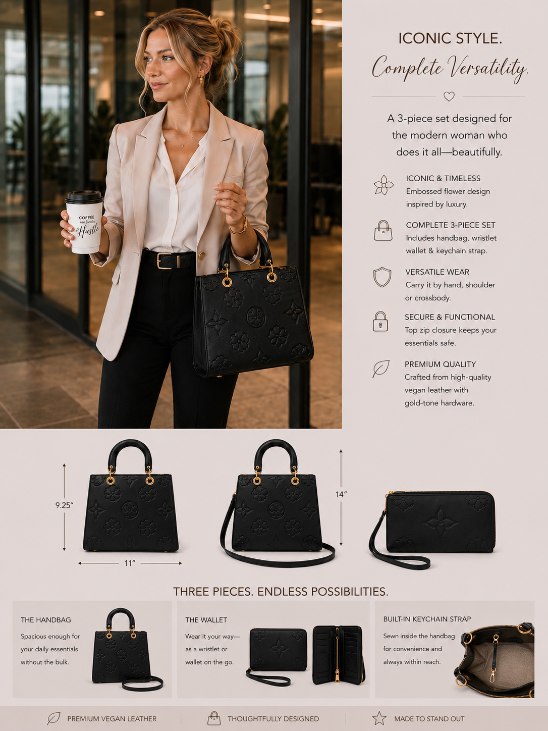 Vegan Leather Mod Bloom Medium Tote & Wallet Set