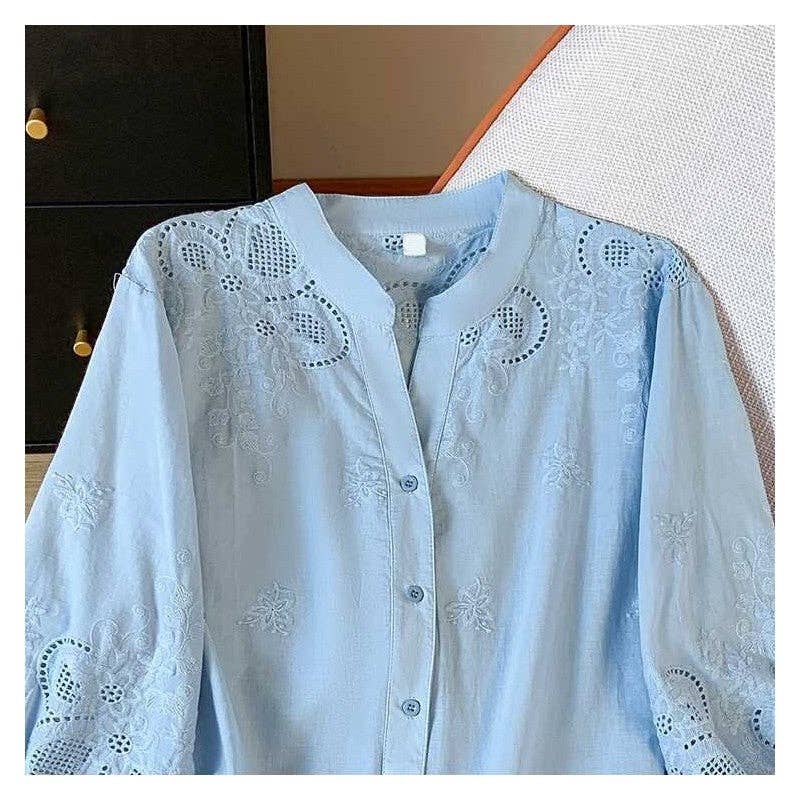 Lace Jacquard Short Sleeve Shirt: CANDY PINK / XL