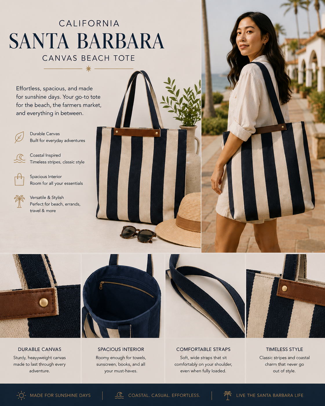 Canvas Striped Tote Bag