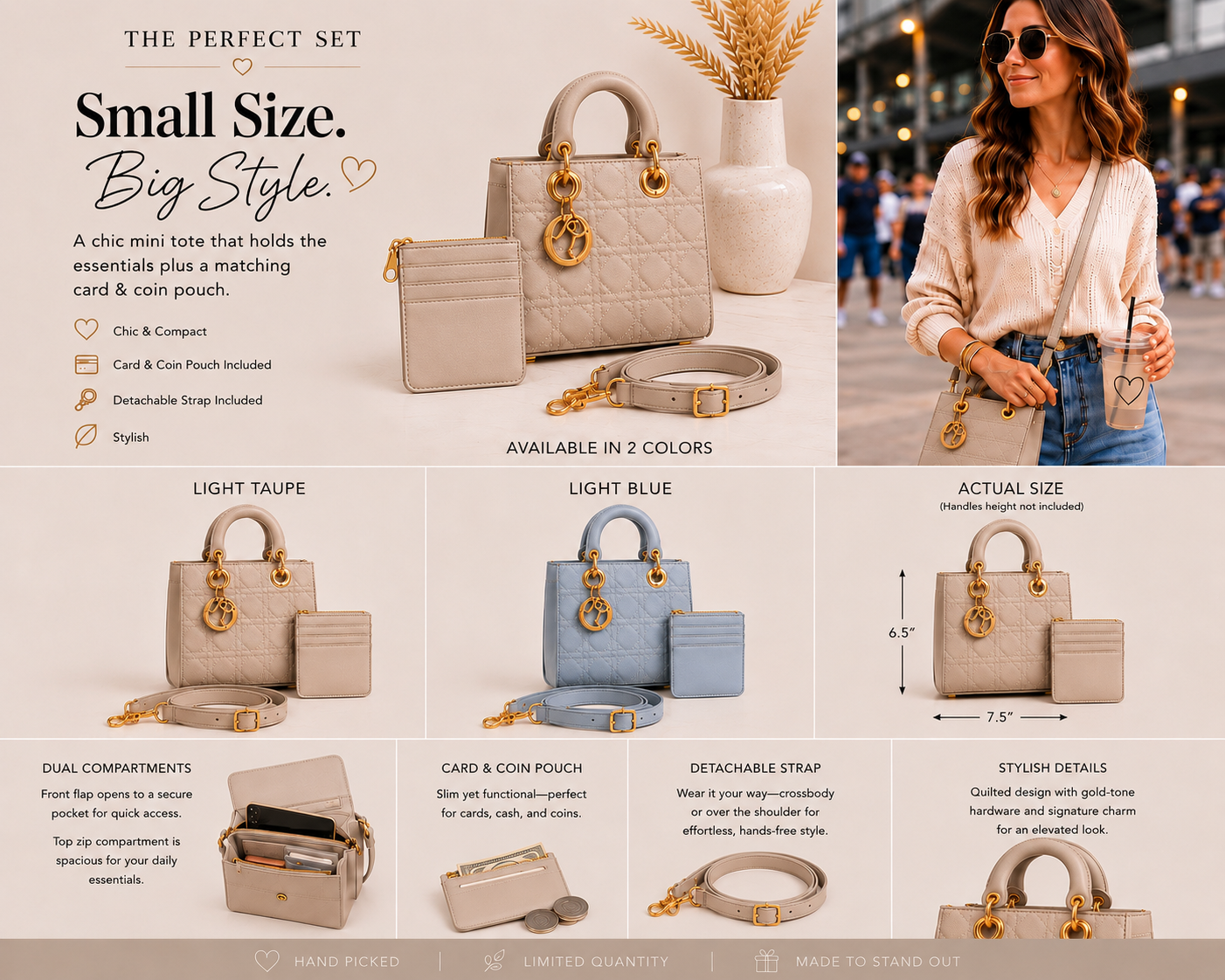 Small Square Bag - Taupe or Light Blue