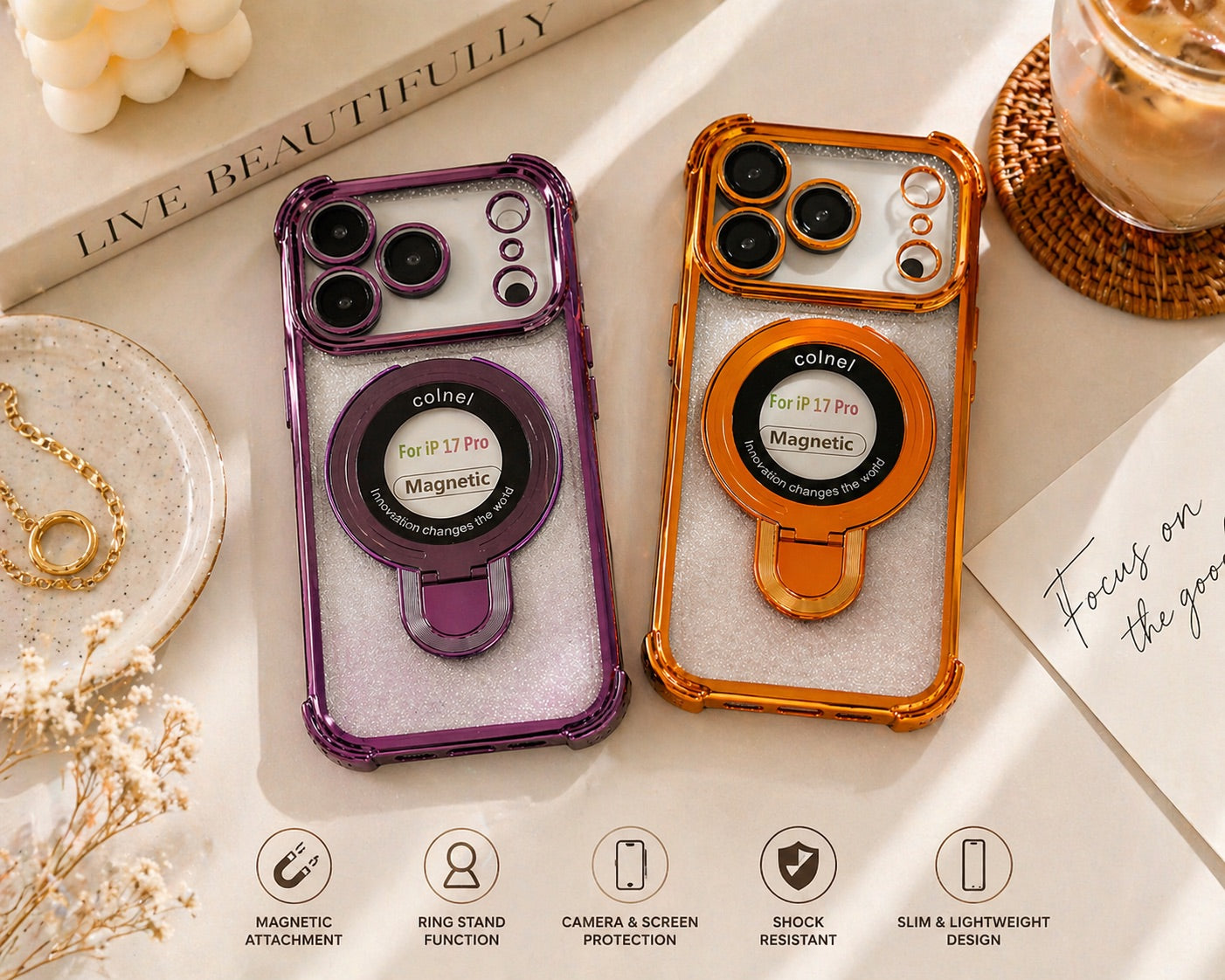 Luxe Magnetic Ring iPhone Case – Metallic Edge Collection