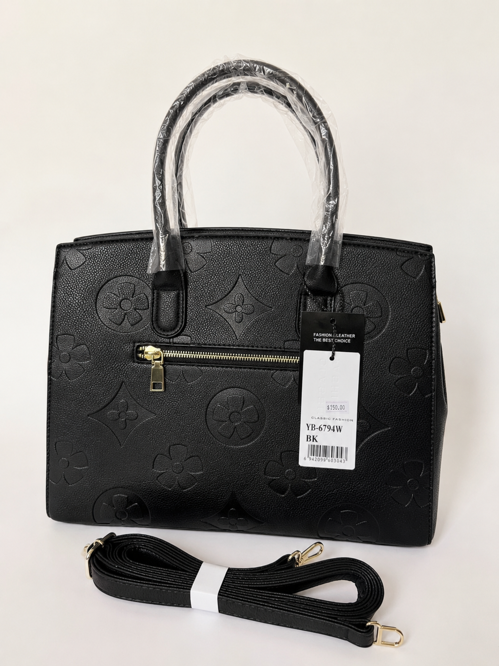 Vegan Leather Mod Bloom Large Tote & Wallet Set (Black/Fuchsia)