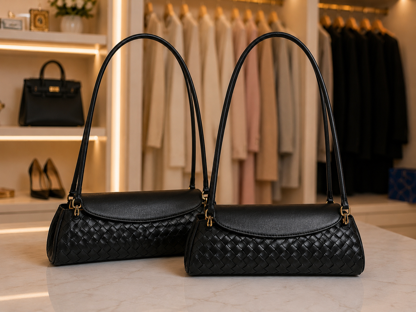 Noir Woven Shoulder Bag