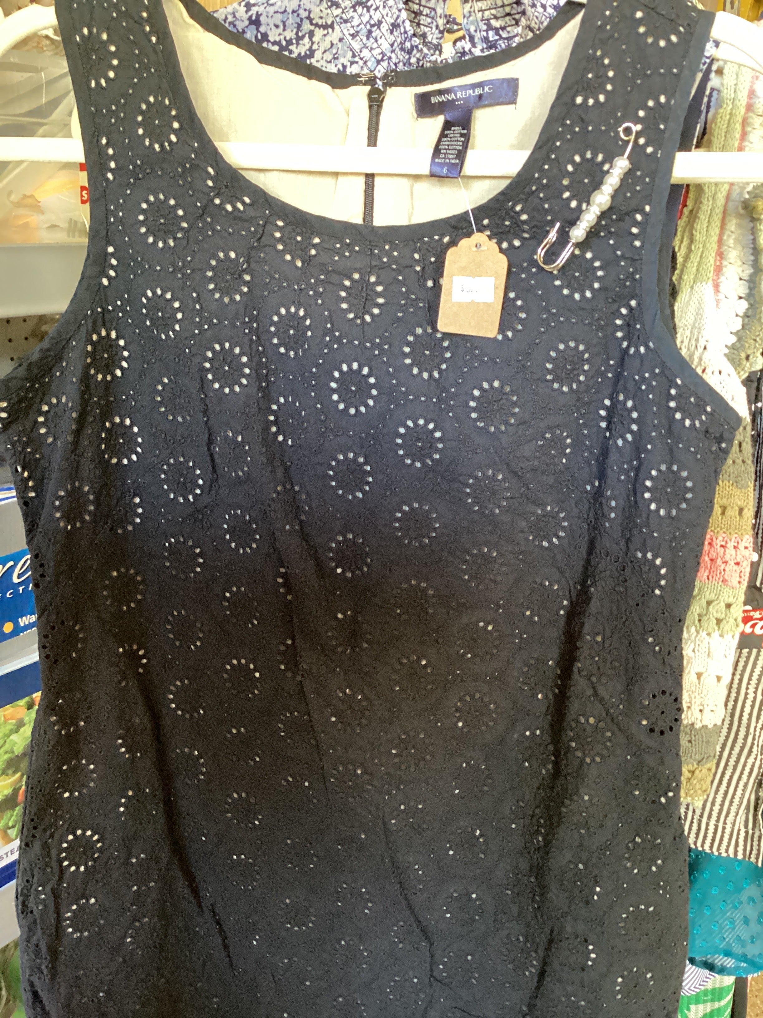 Black Cotton Eyelet Dress - Medium