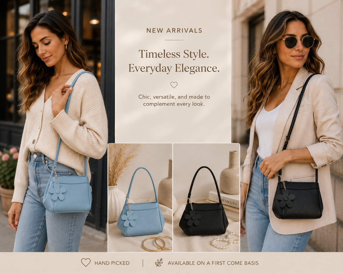 Small Flower Bag - Black, Lavender or Light Blue
