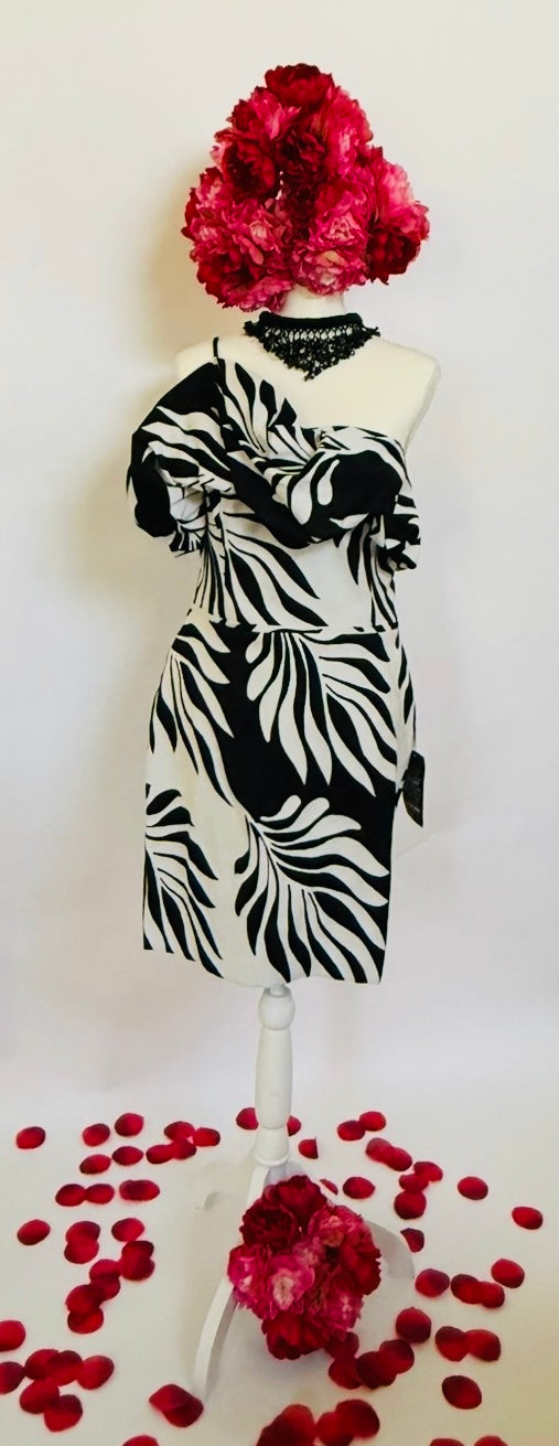 One-Shoulder Jacquard Dress - Black and White - White House Black Market