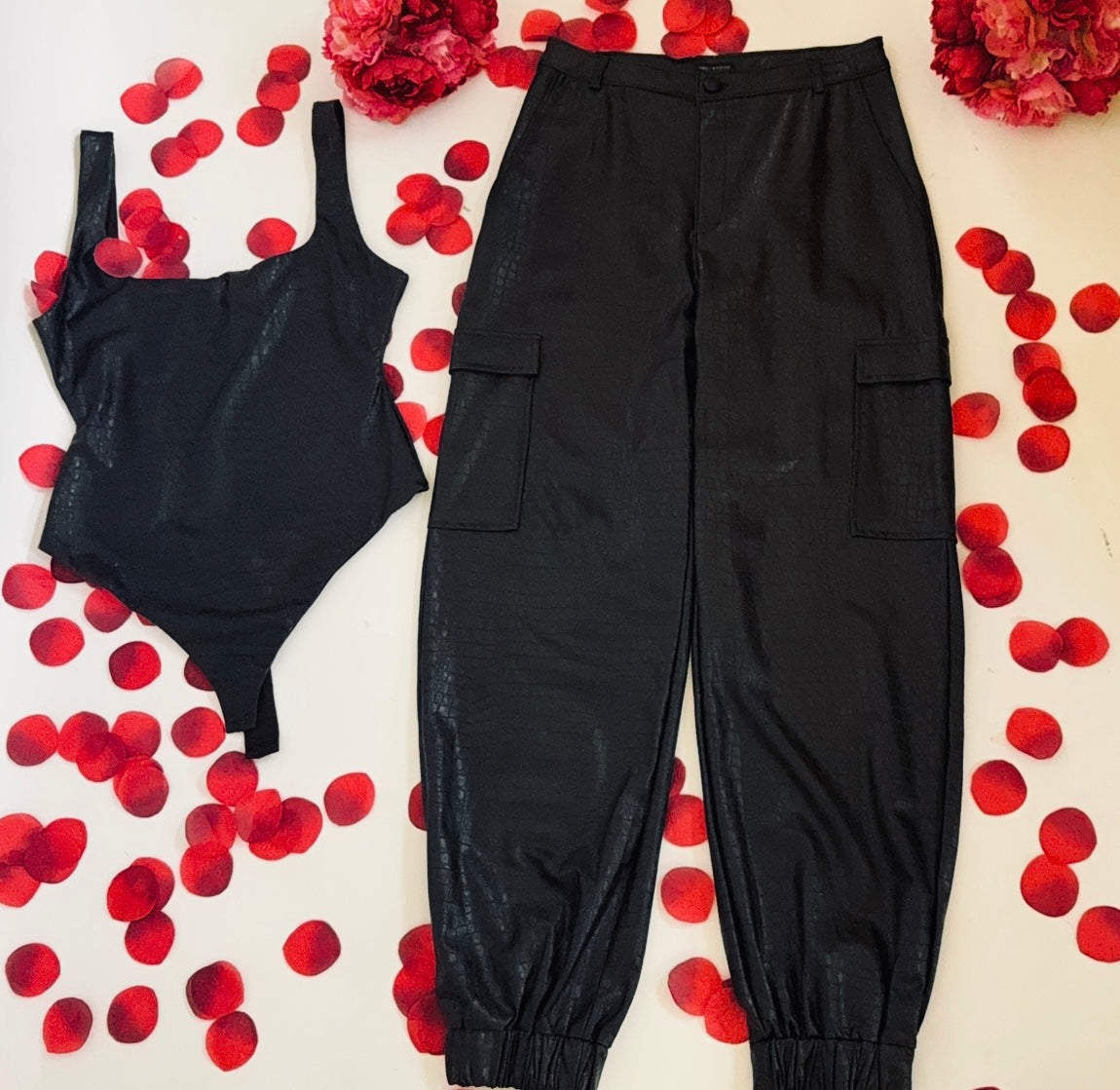 The Crocodile Collection Croc Embossed Faux Leather Joggers - Black - Naked Wardrobe