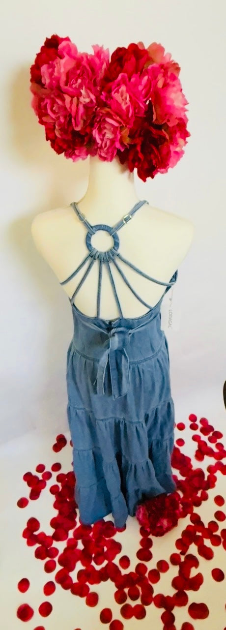 Denim V-Neck Maxi Dress - Loragal