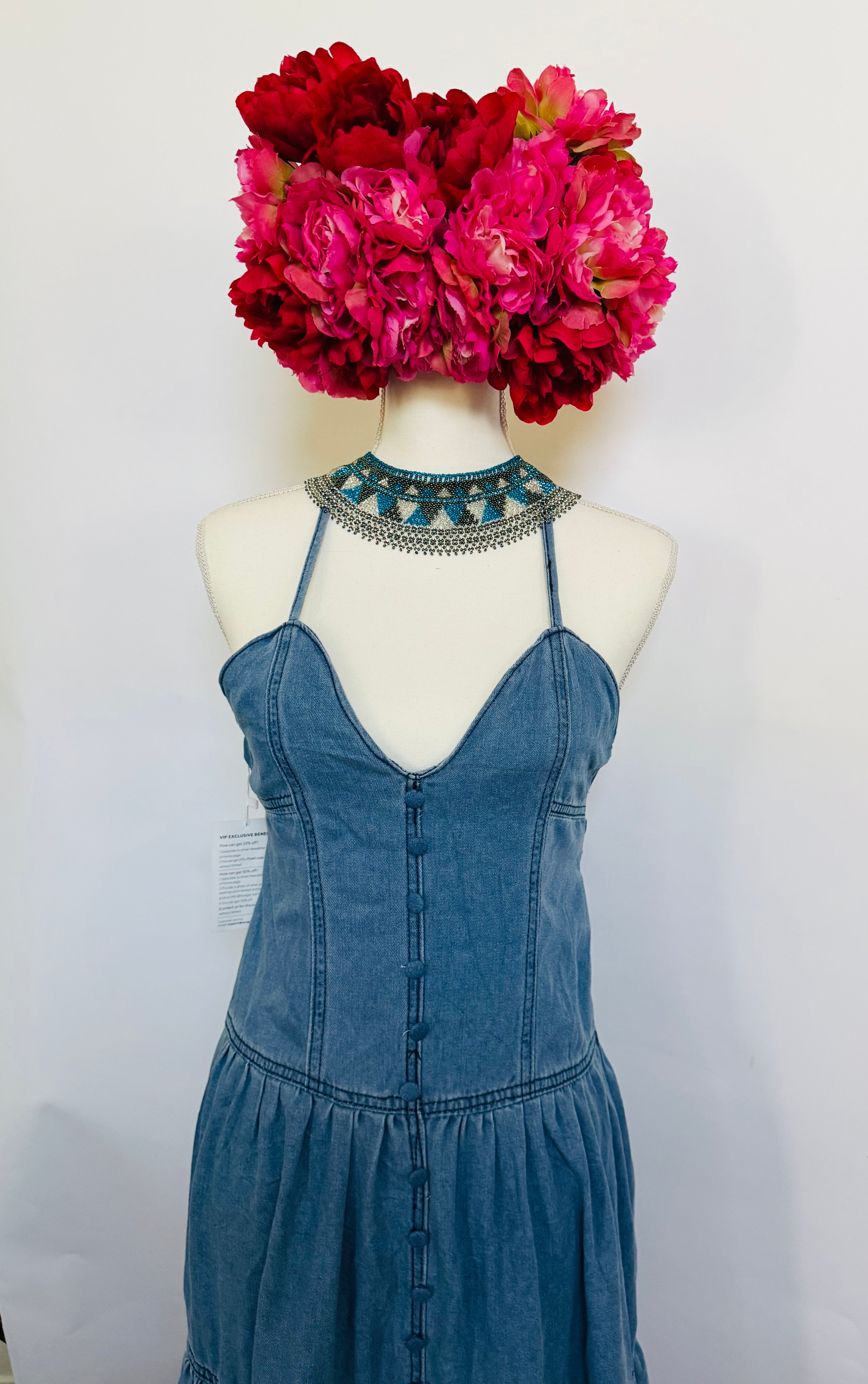 Denim V-Neck Maxi Dress - Loragal