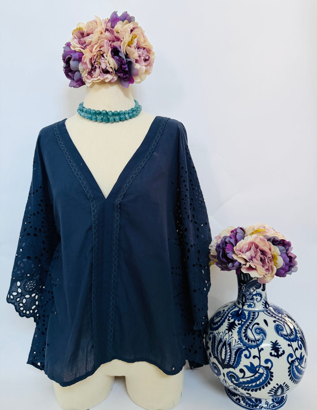 Coastal Breeze Embroidered Eyelet Blouse