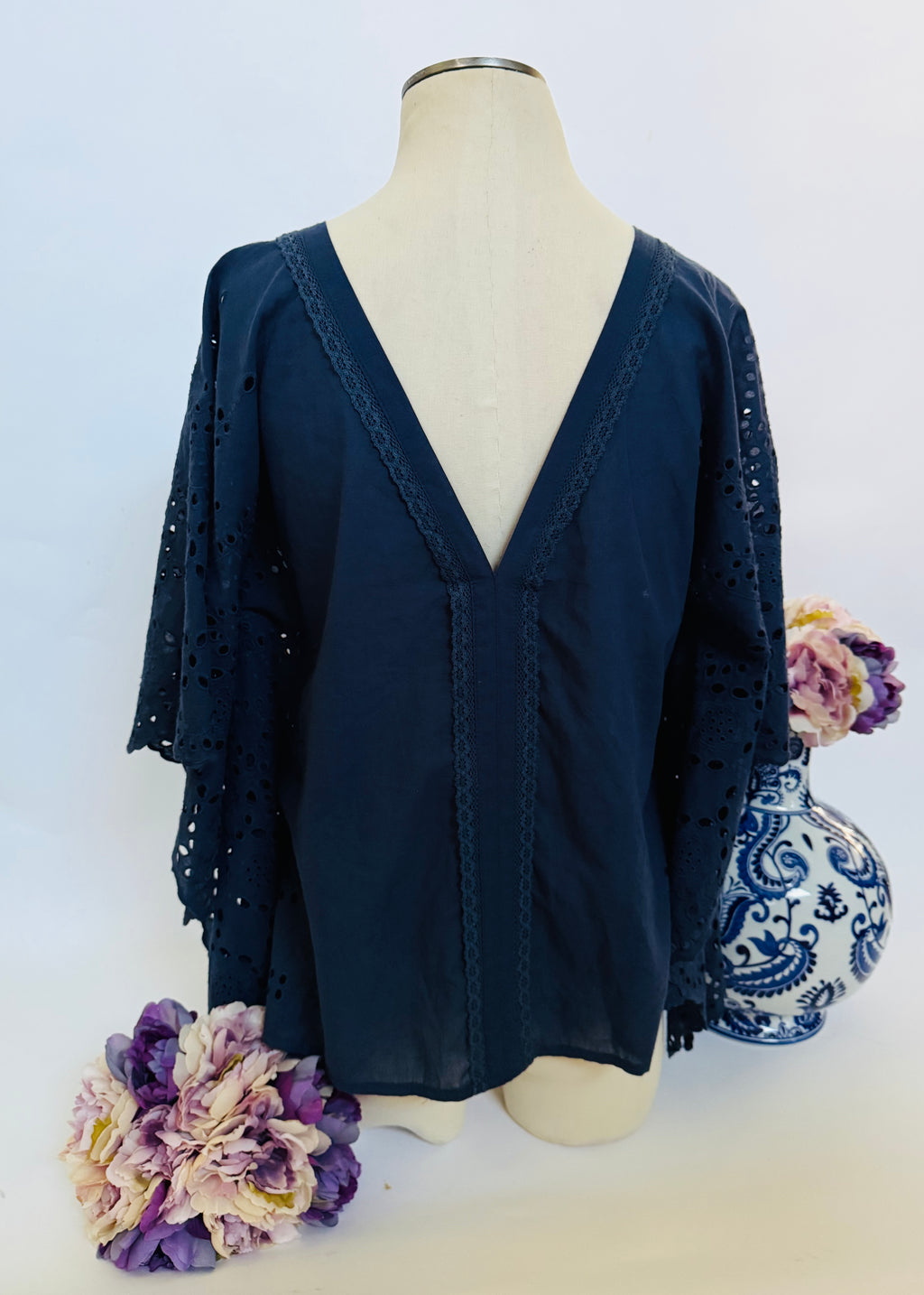 Coastal Breeze Embroidered Eyelet Blouse