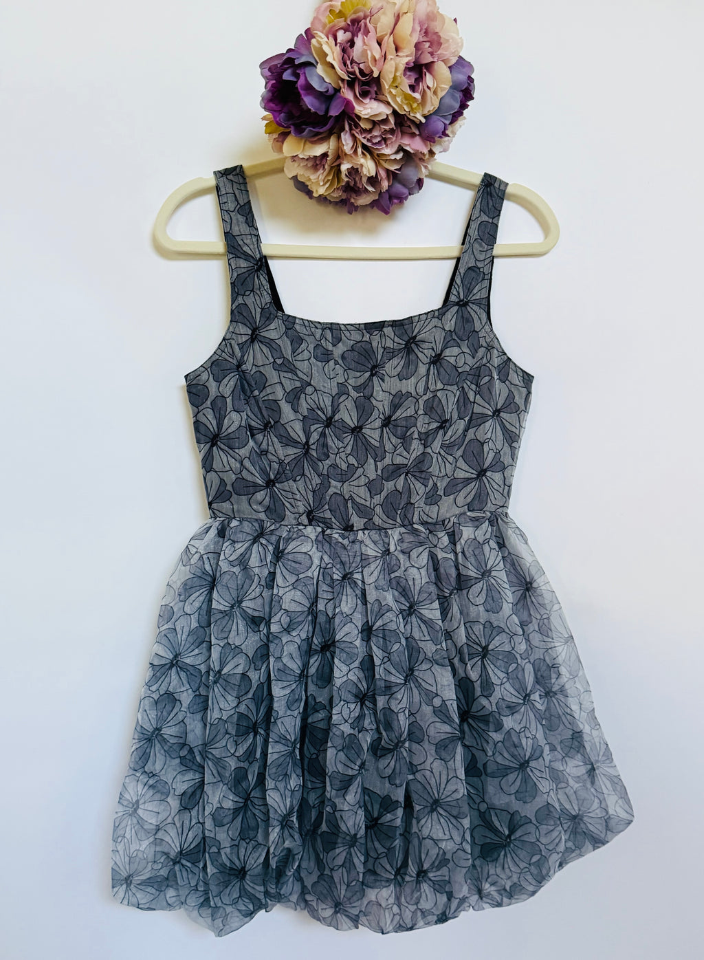 Midnight Bloom Bubble Hem Mini Dress