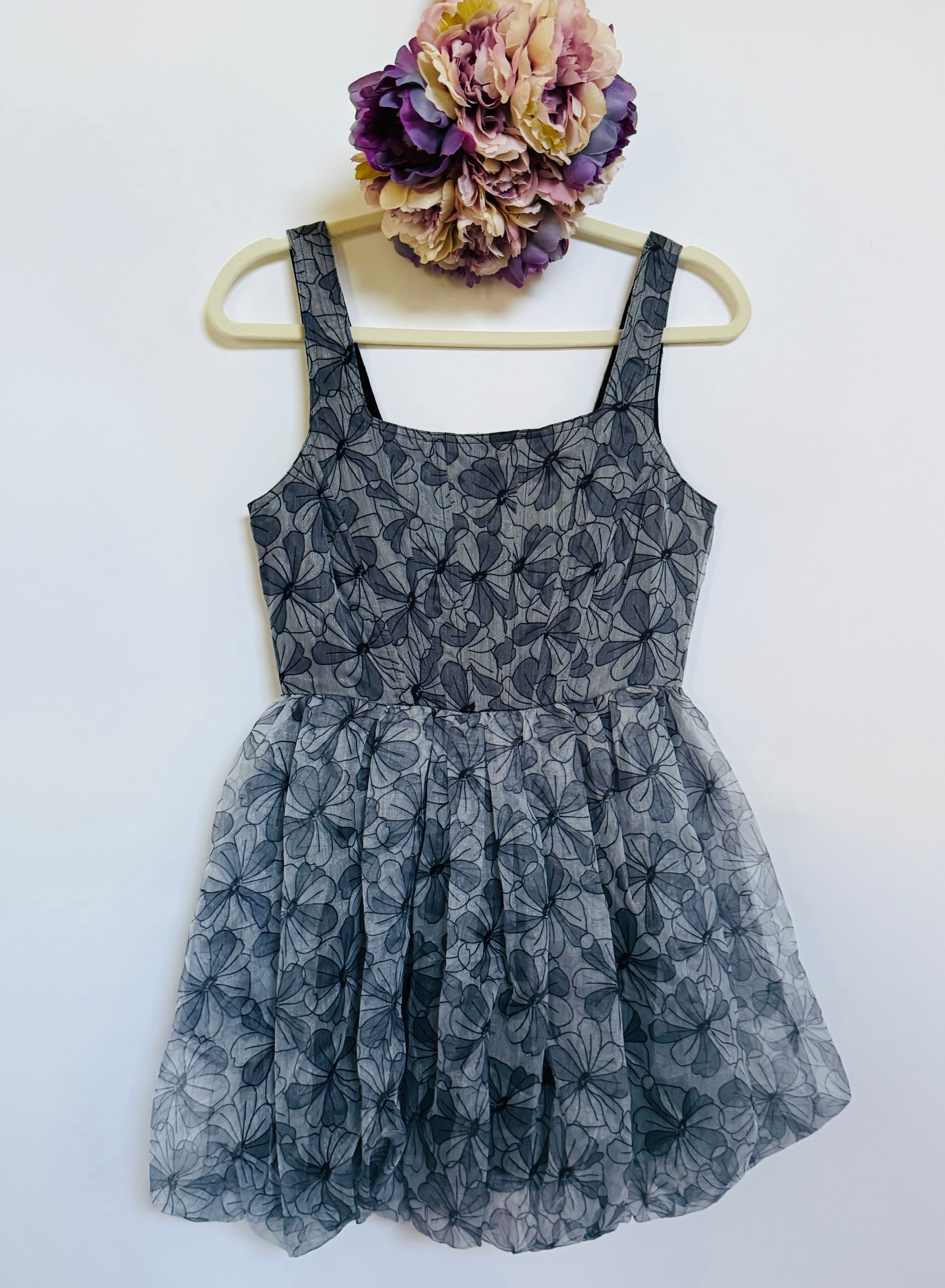 Midnight Bloom Bubble Hem Mini Dress
