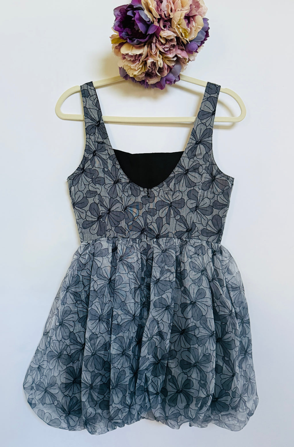 Midnight Bloom Bubble Hem Mini Dress