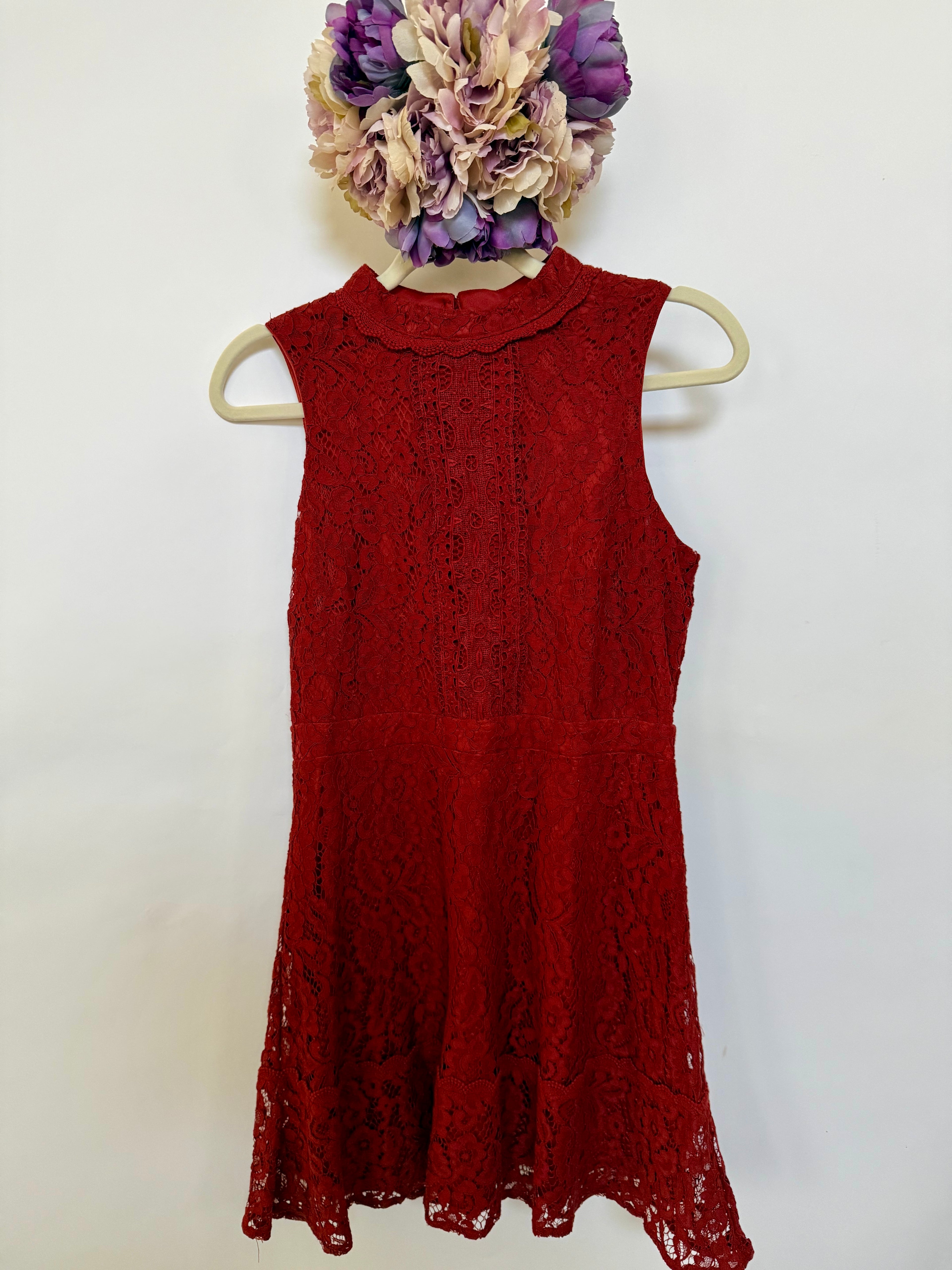 Short Sleeveless Embroidered Dress - Rust - Medium