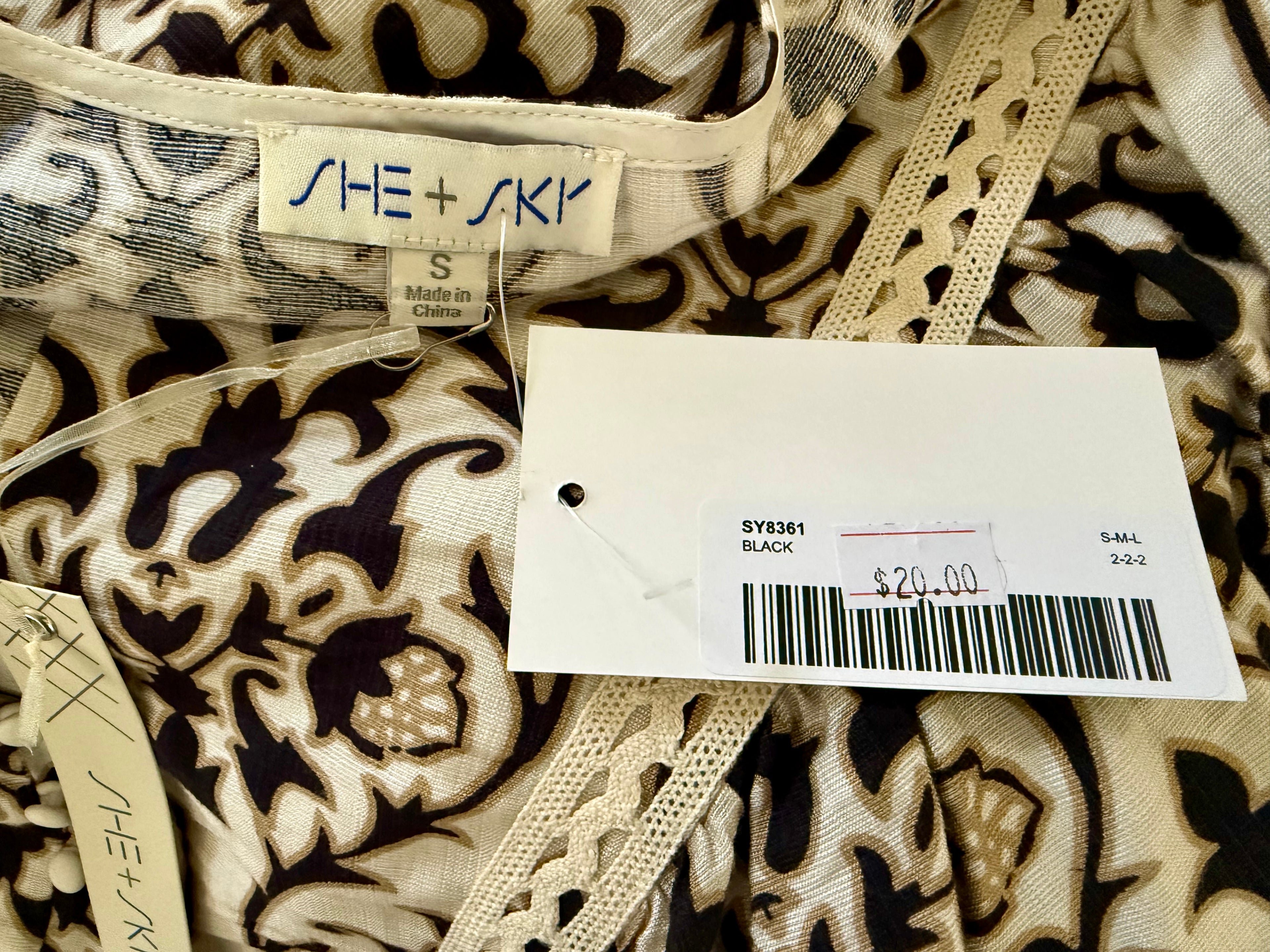 Short Dress - Print with White, Taupe and Black Design - Small