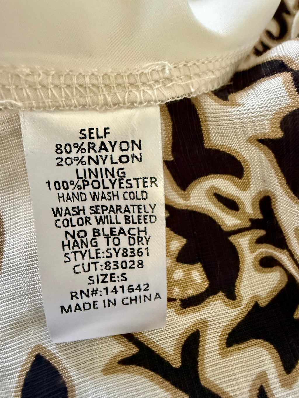 Short Dress - Print with White, Taupe and Black Design - Small