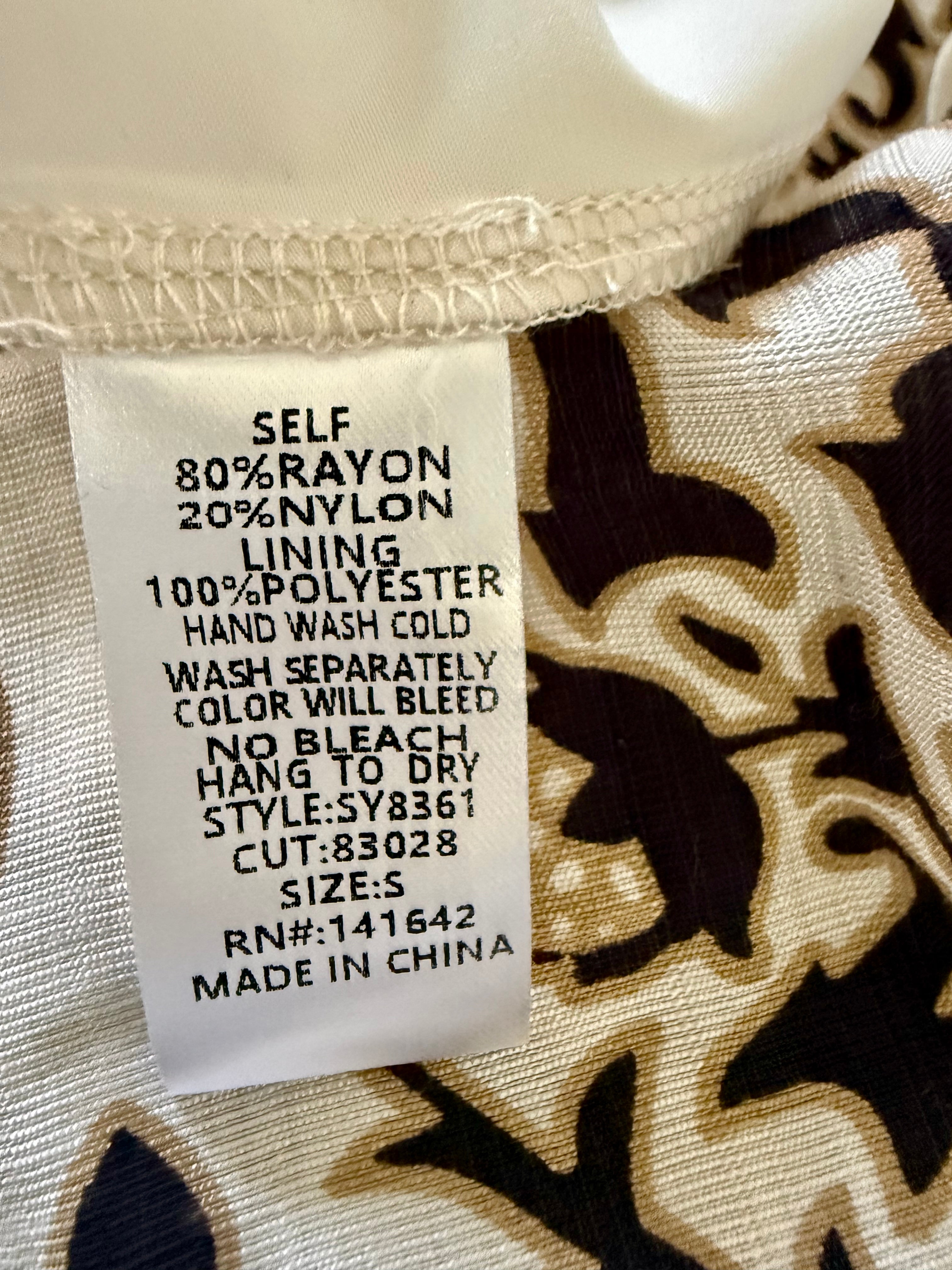 Short Dress - Print with White, Taupe and Black Design - Small