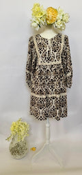 Short Dress - Print with White, Taupe and Black Design - Small