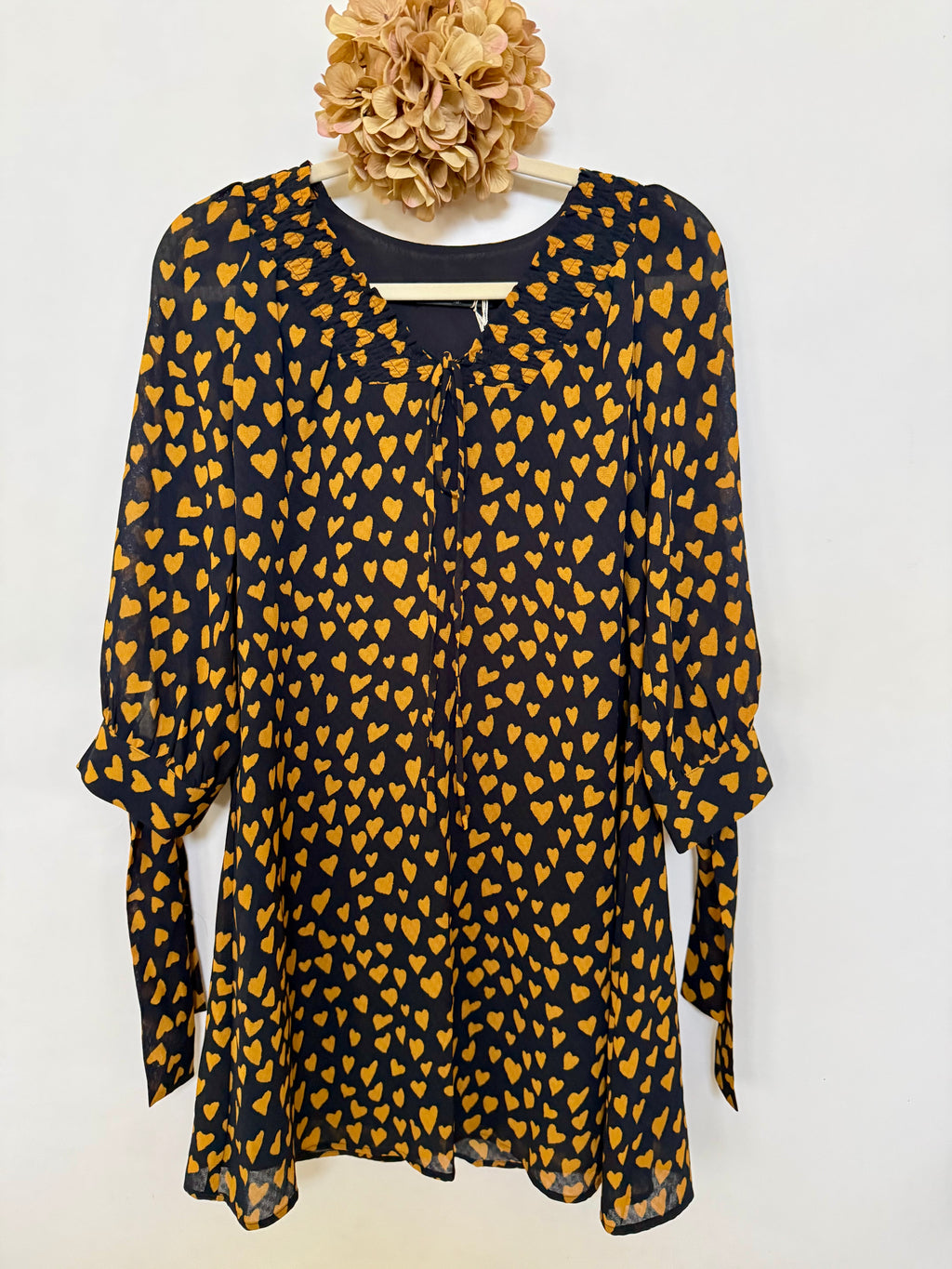 Short Dress Navy and Gold Heart Print - Medium