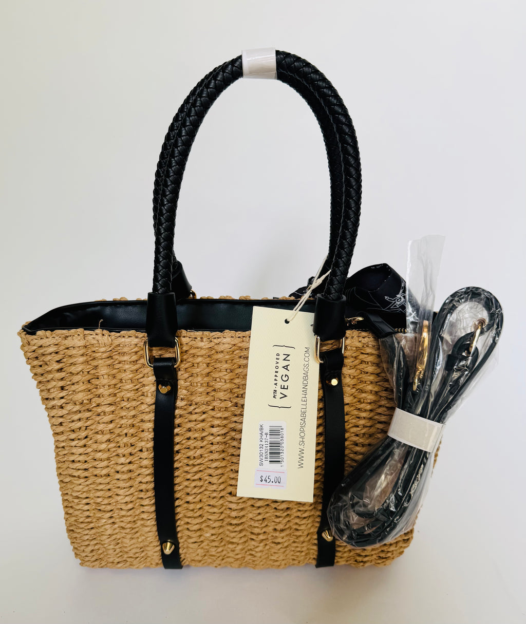 Maison Wicker Medium Handbag with Tan or Black Trim Detail