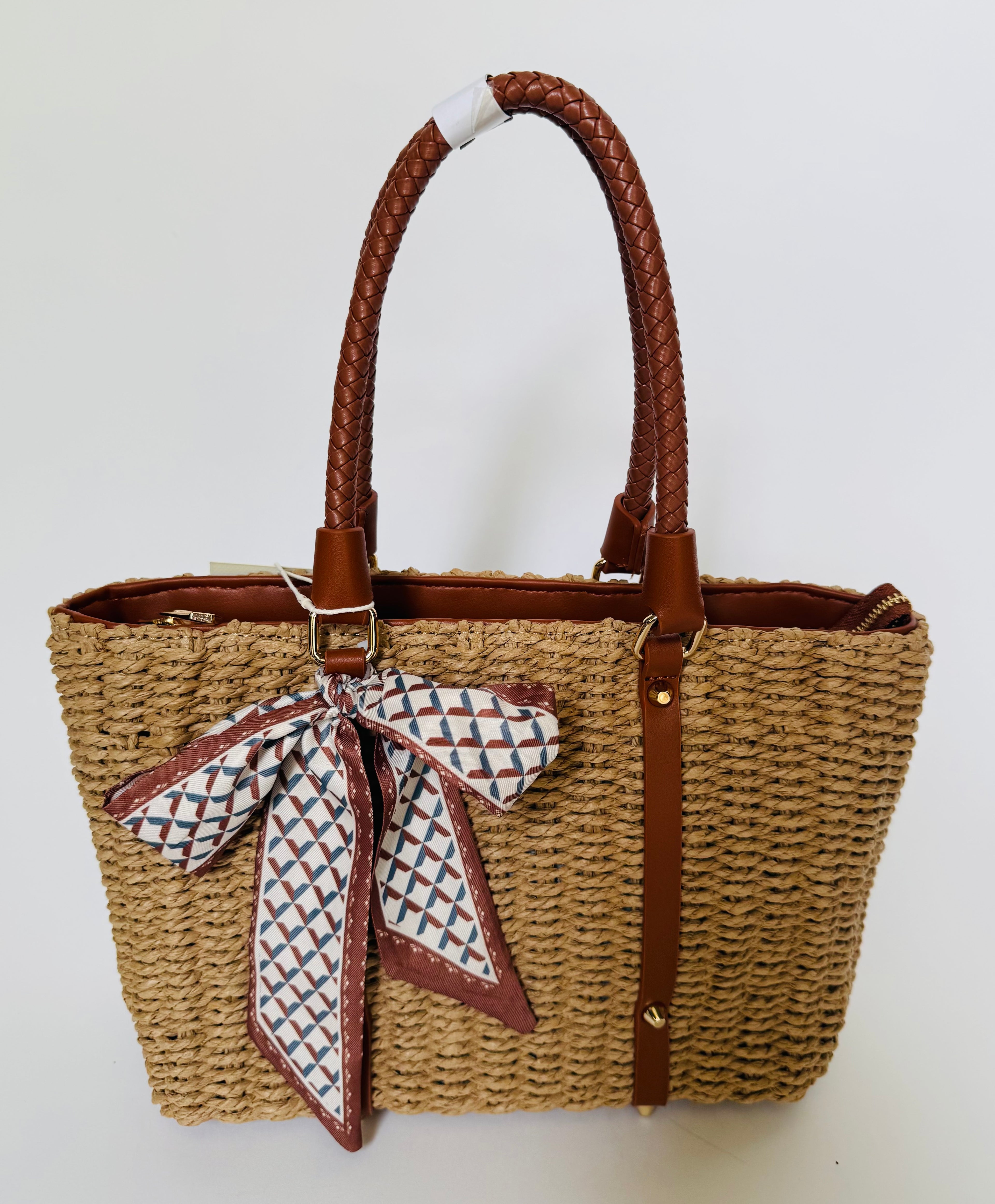 Maison Wicker Medium Handbag with Tan or Black Trim Detail