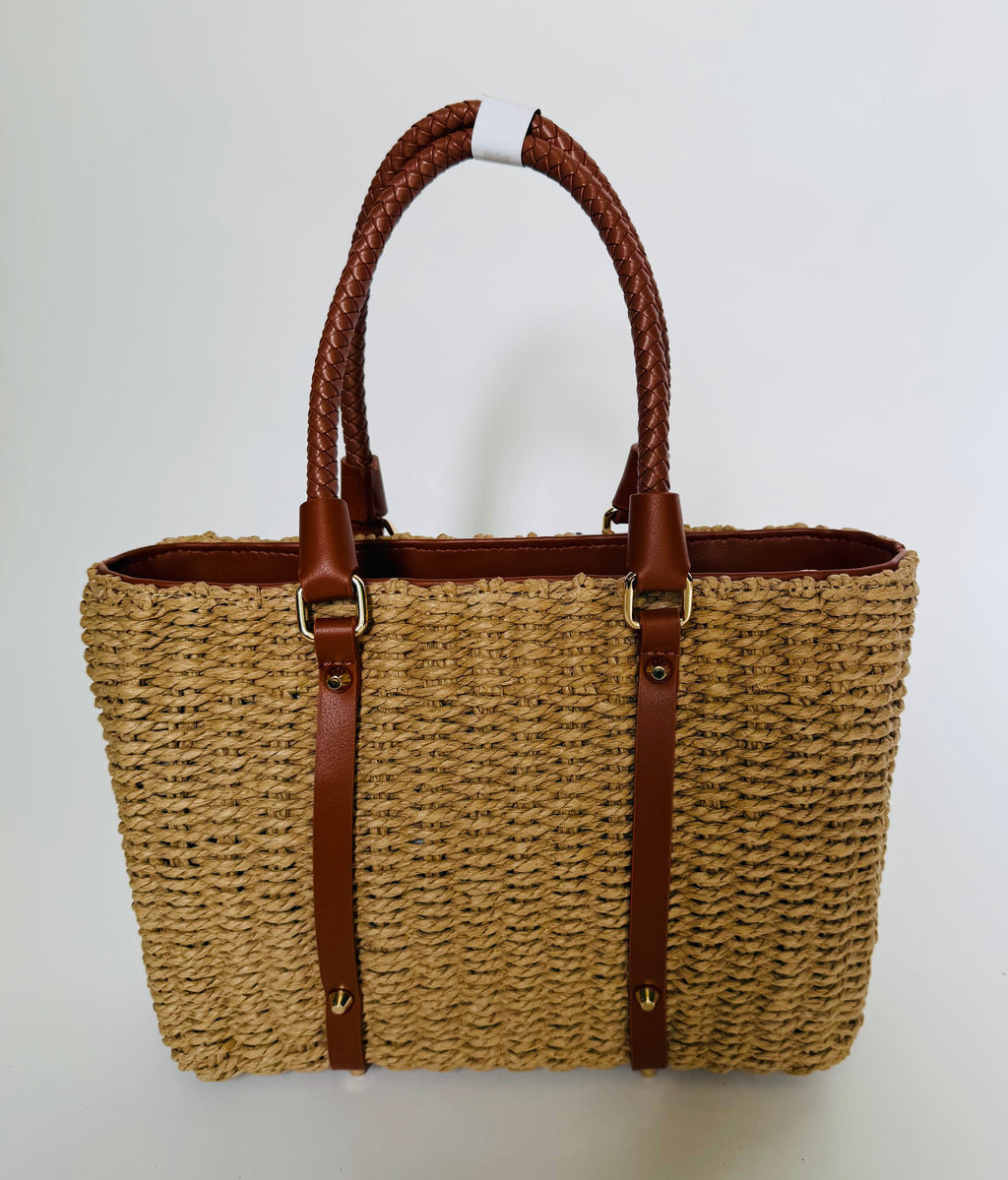 Maison Wicker Medium Handbag with Tan or Black Trim Detail