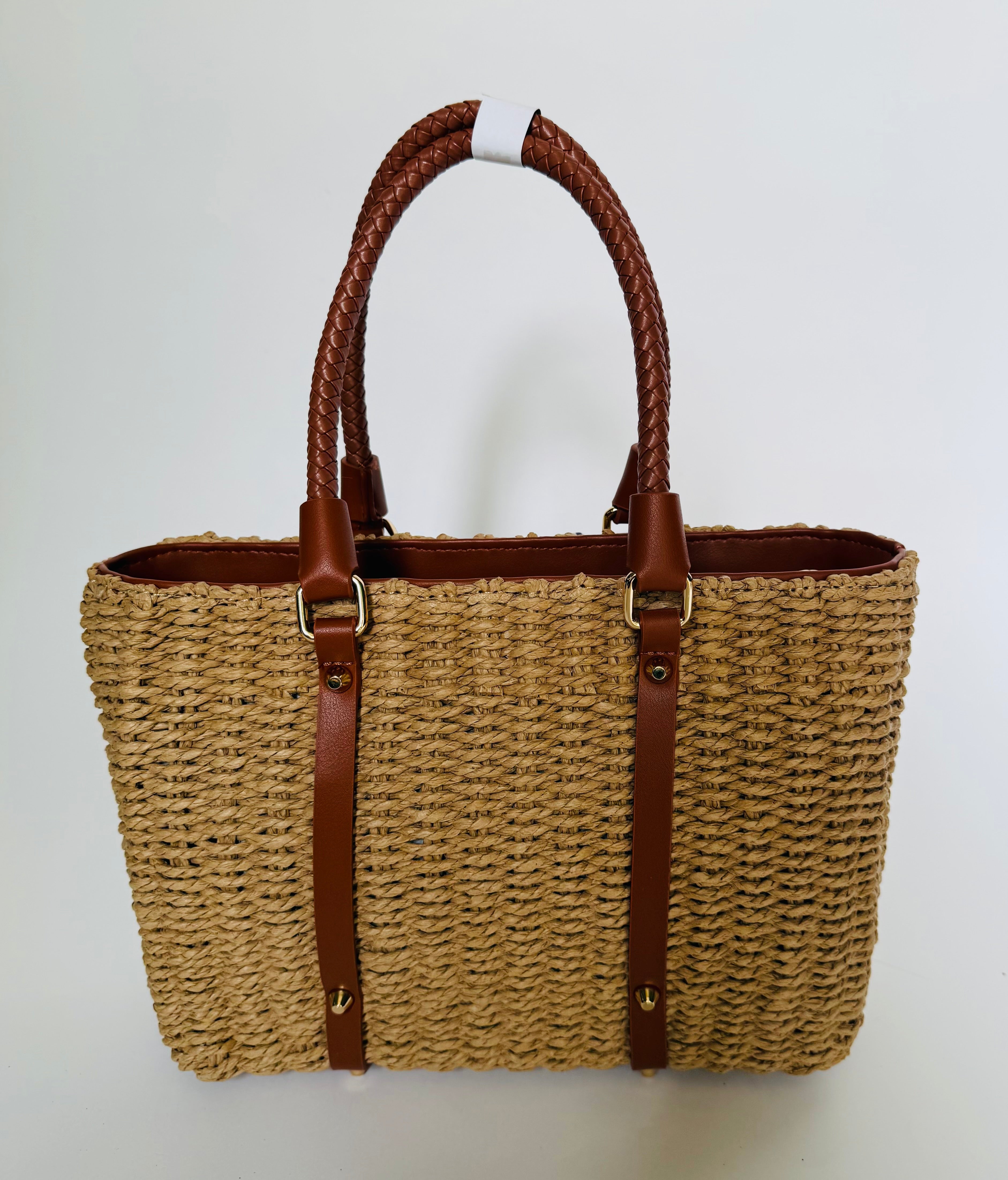 Maison Wicker Medium Handbag with Tan or Black Trim Detail