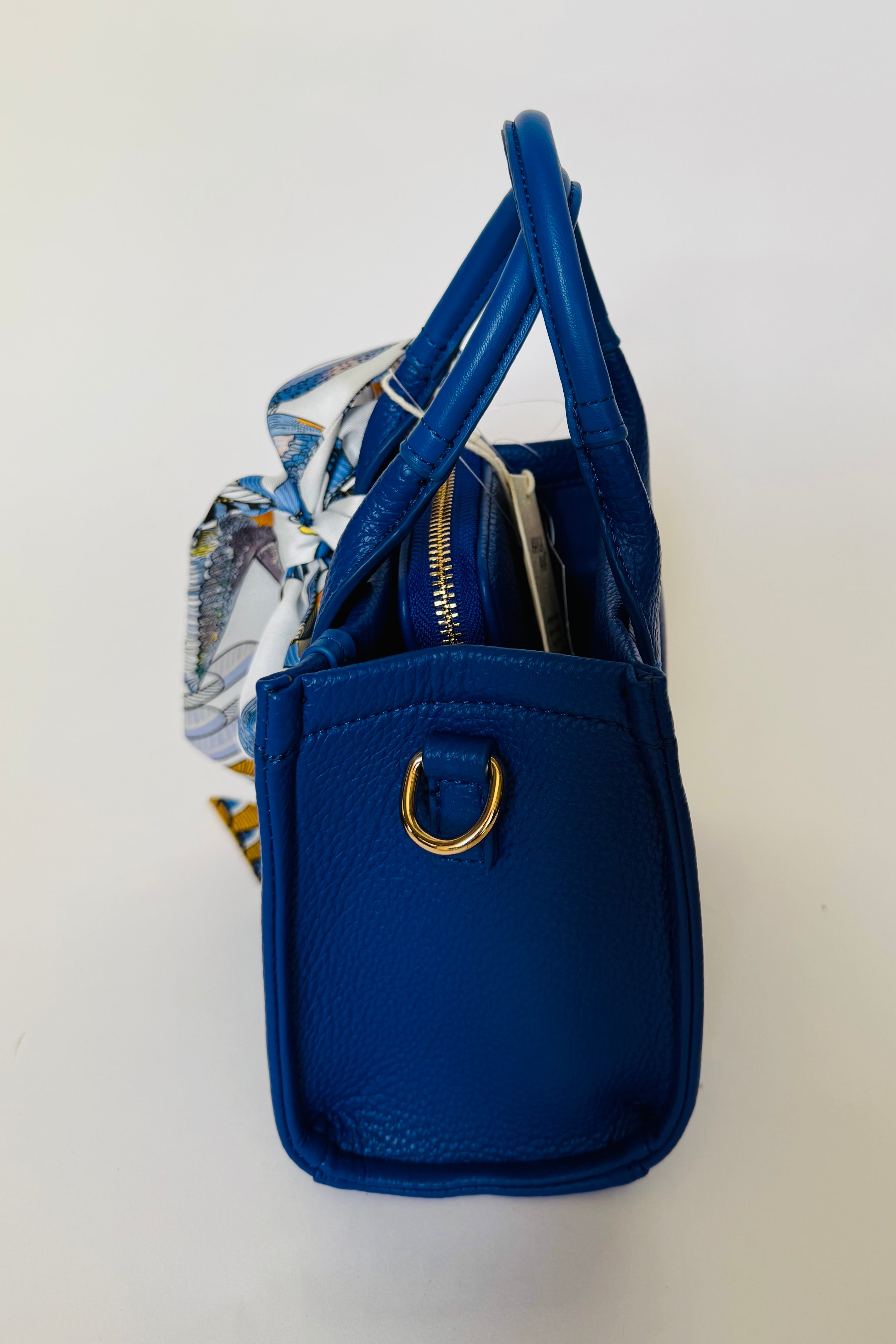 Vegan Azure Script Mini Bag Set with Wallet Insert & Scarf