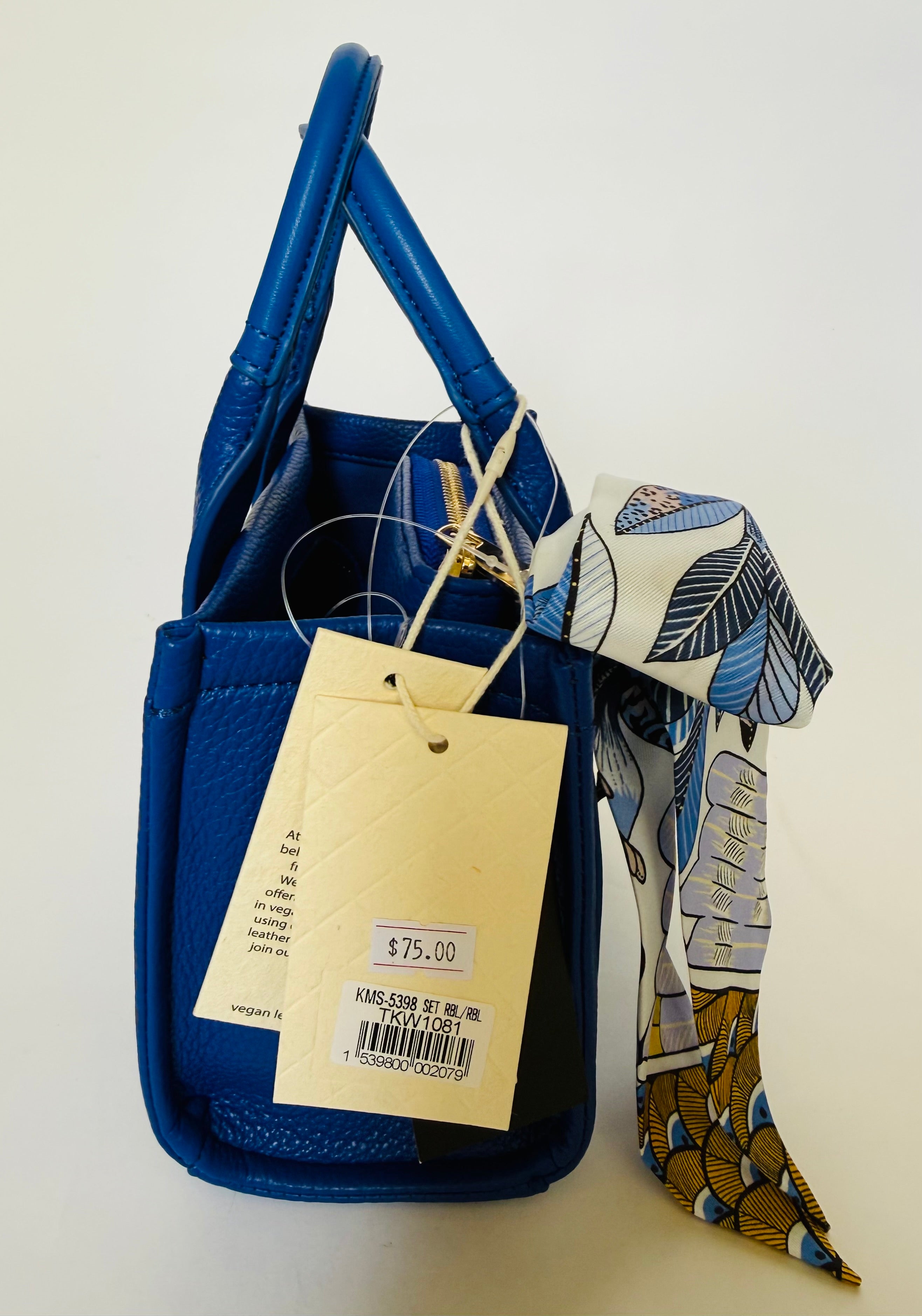 Vegan Azure Script Mini Bag Set with Wallet Insert & Scarf
