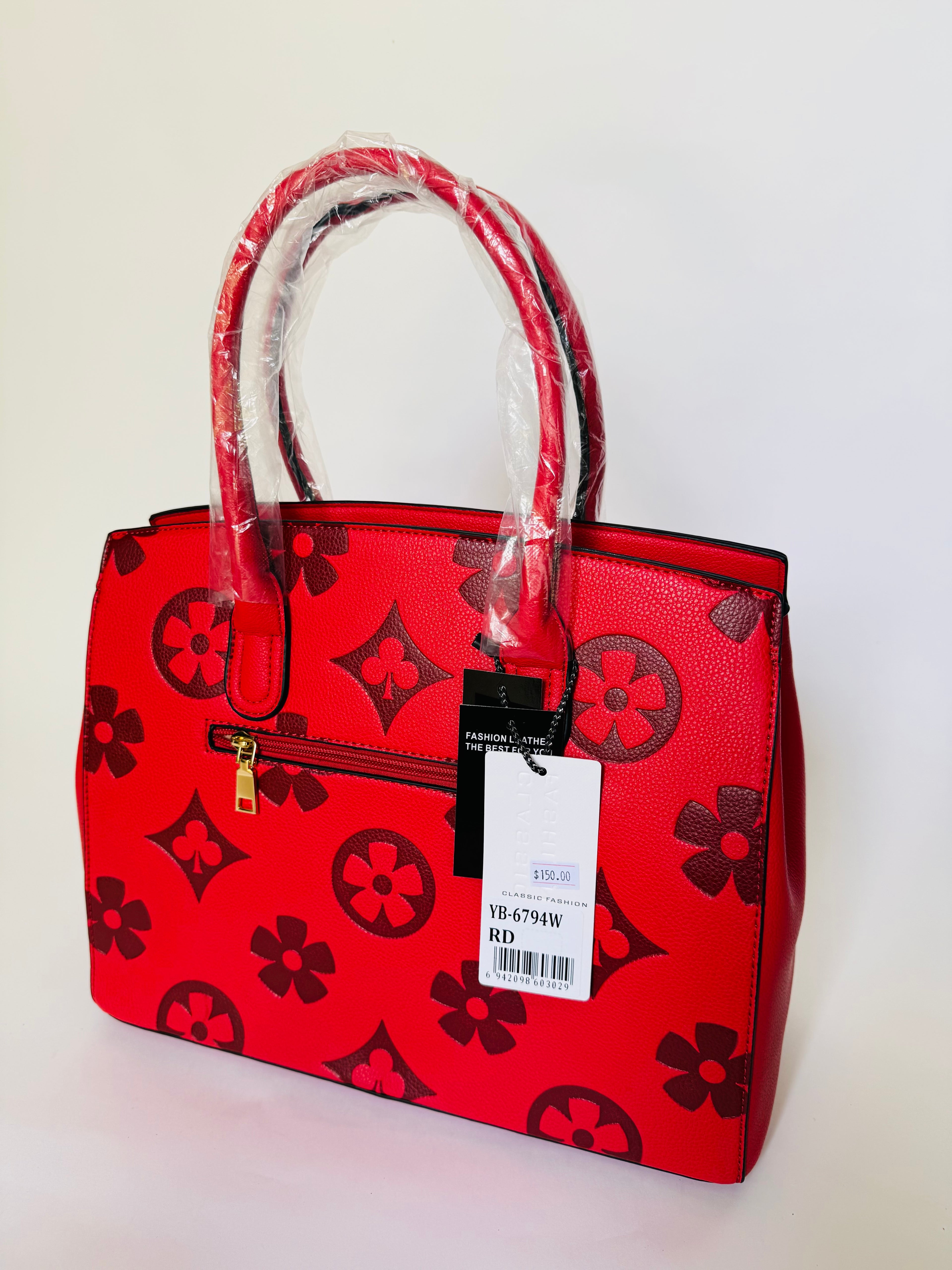 Vegan Leather Mod Bloom Large Tote & Wallet Set (Black/Fuchsia)