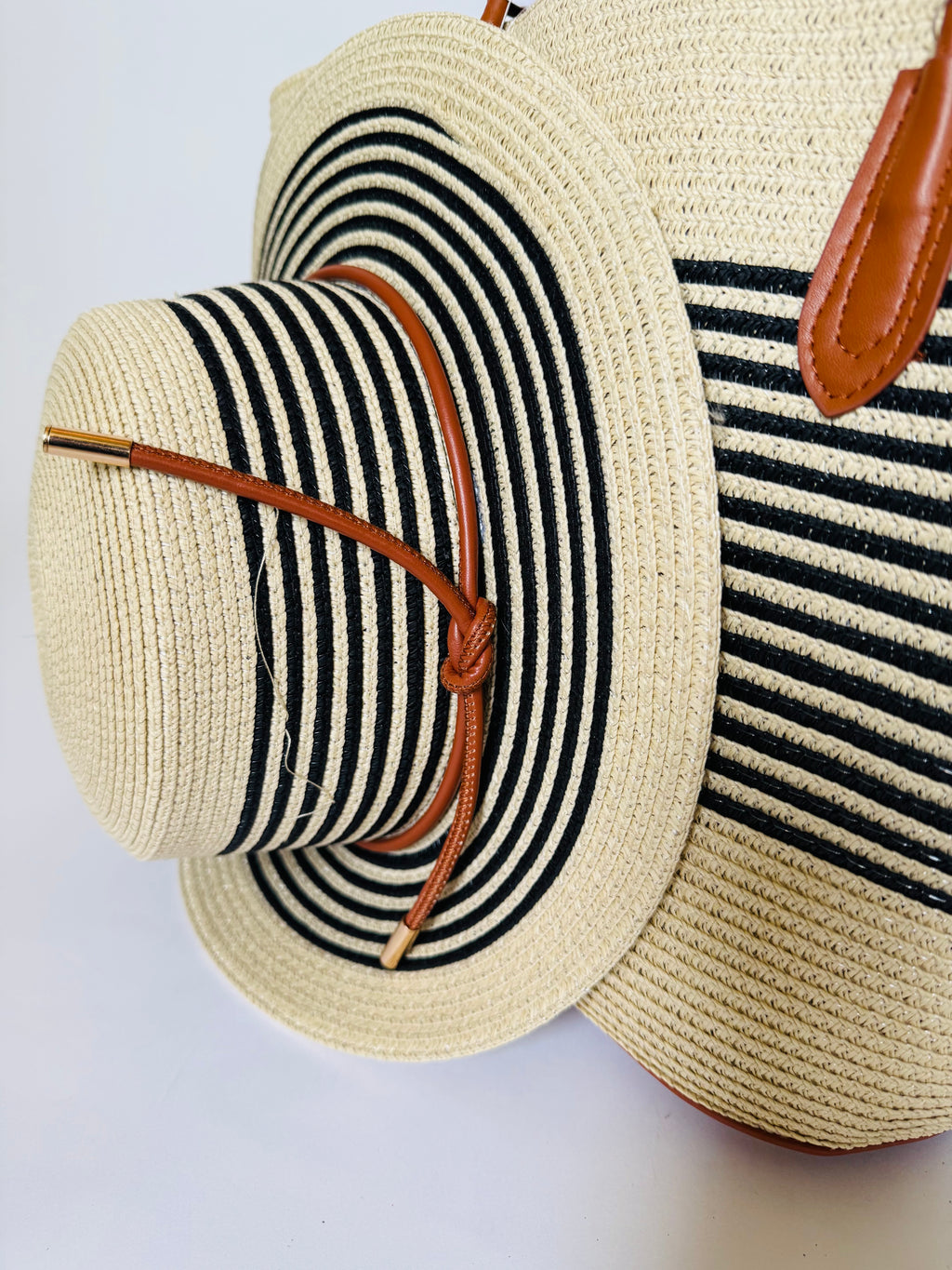 Riviera Stripe Straw Tote & Hat Set