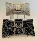 Evening Bow Clutch Bag (Noir, Silver & White)