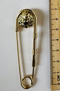 Regal Lion Safety Pin Brooch - Approx. 7 cm (Gold & Silver)
