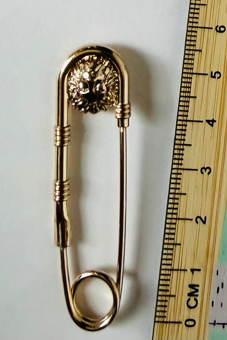 Lion Safety Pin Pendant/Brooch - Approx. 5 cm (Gold & Silver)