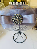 Statement Halo Fascinator with Bow and Brooch - Grey