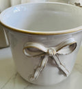 White/Taupe Glazed Bow Detail Planter (S)