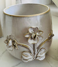 White/Taupe Glazed Flower Detail Planter (Small)