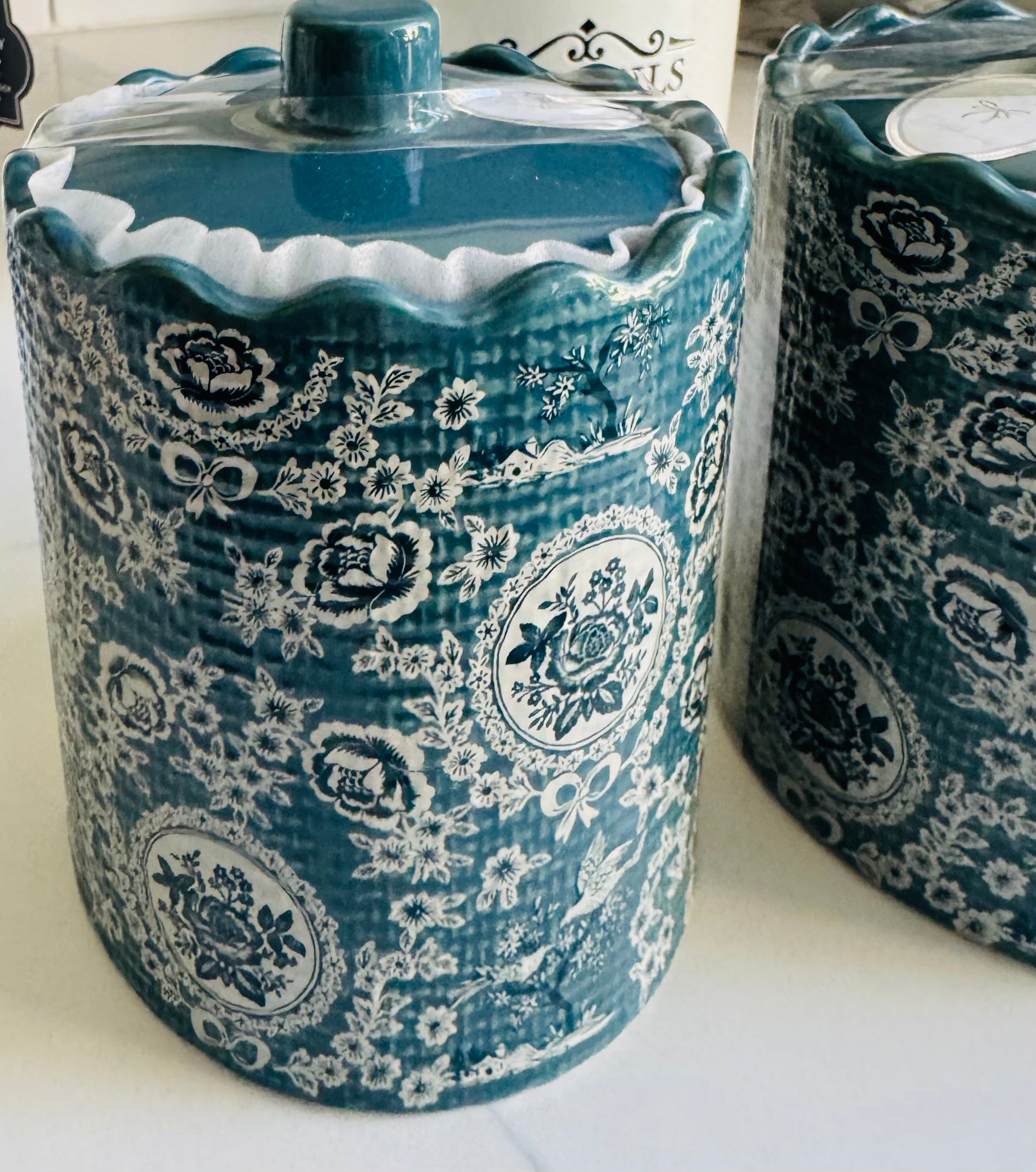 Petite Aqua Floral Storage Canister with Lid