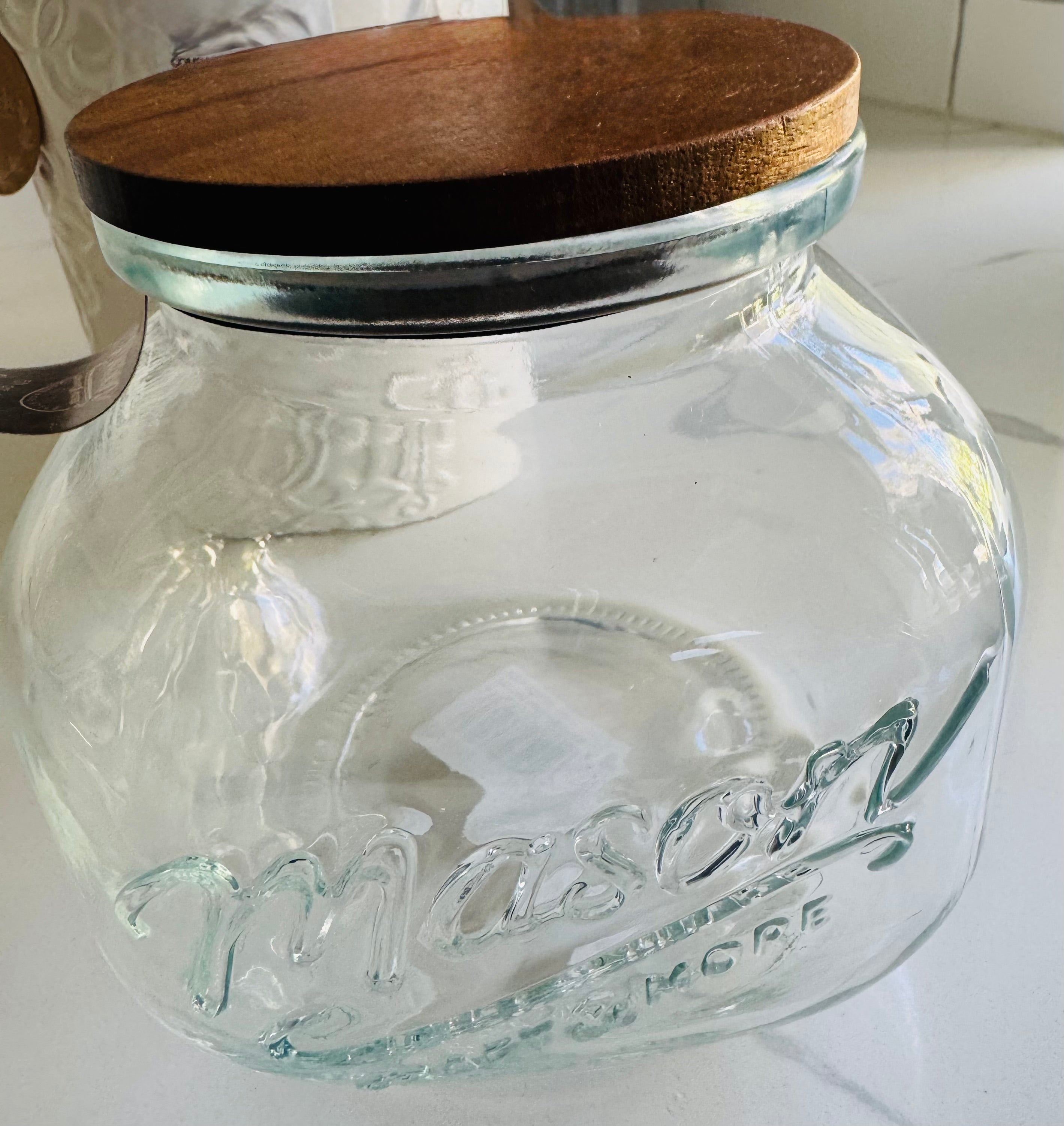 Medium Mason Style Glass Jar with Wooden Lid