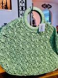 Large Pistachio Round Handle Straw Bag