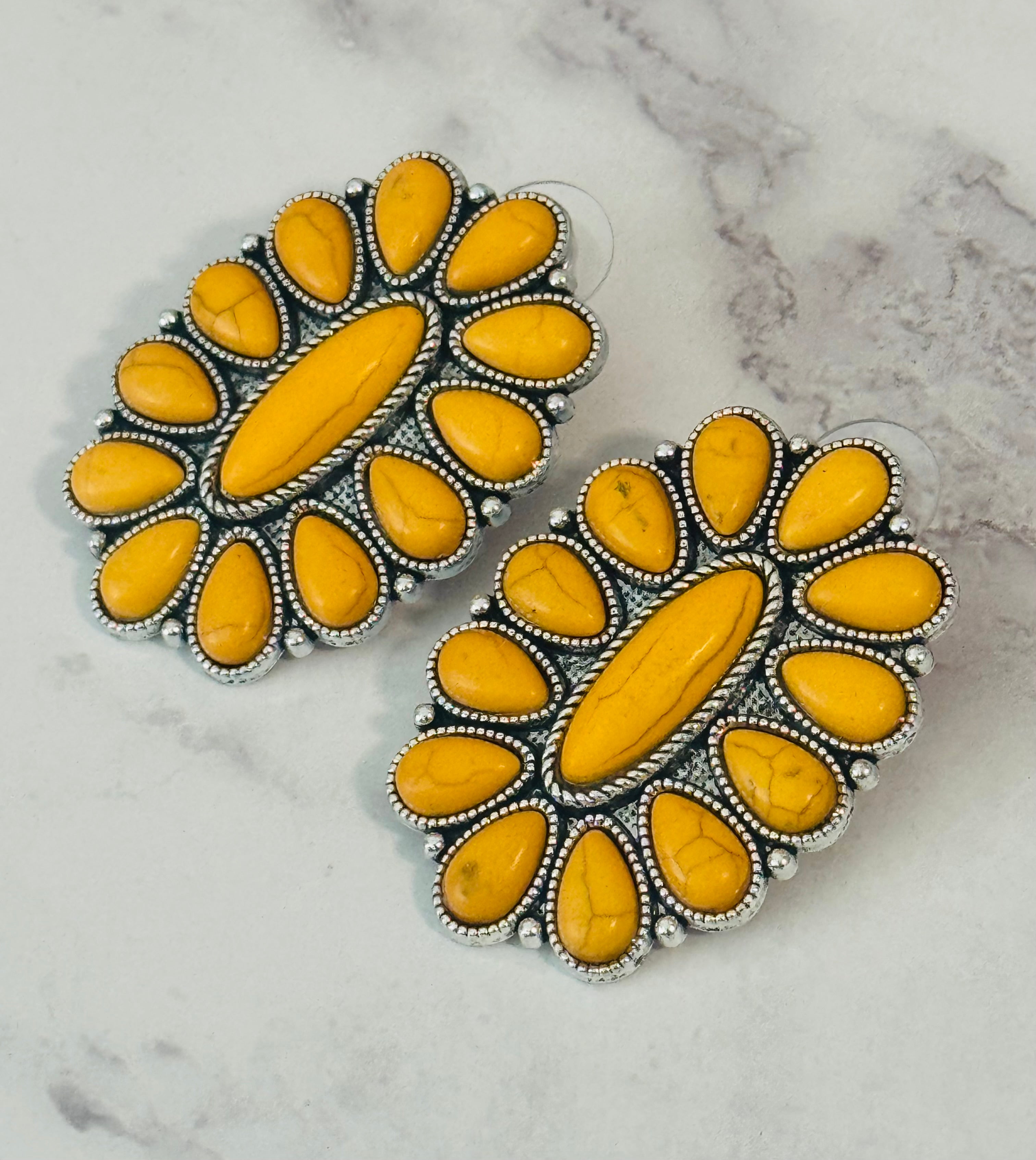 Yellow & Silver Flower-Inspired Earrings (Pierced)