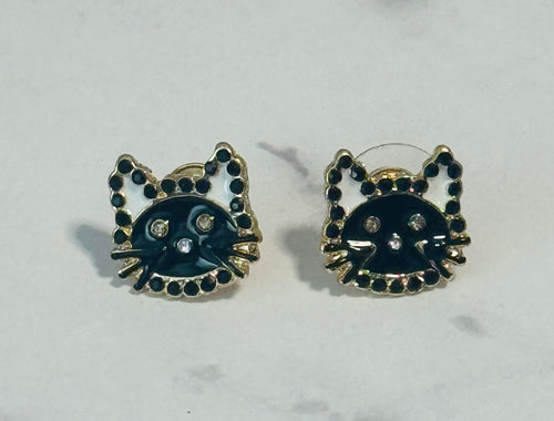 Cat Face Stud Earrings (Pierced)