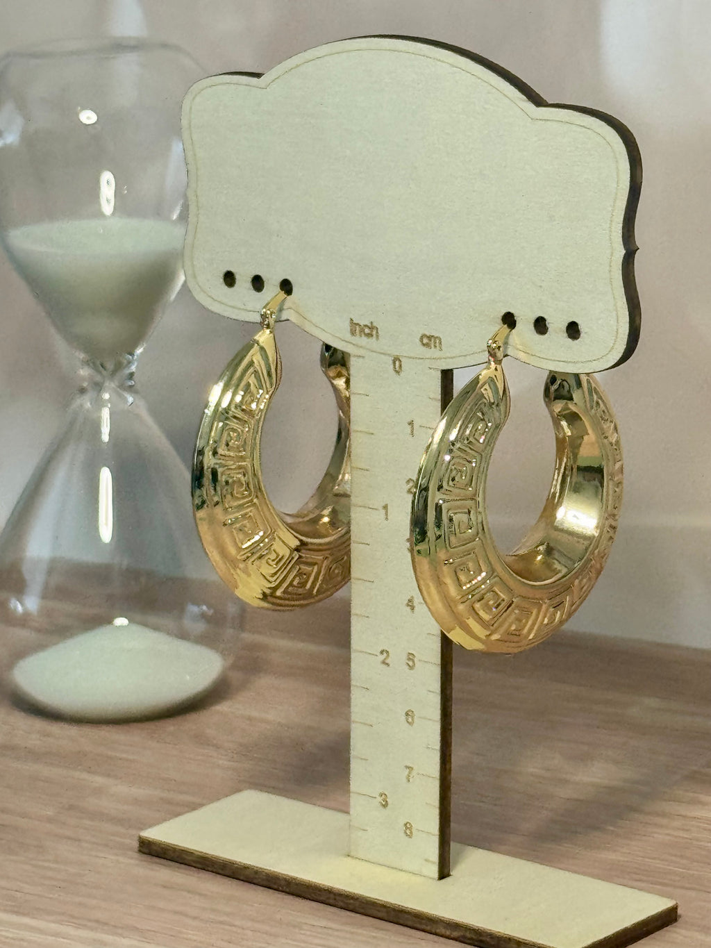 Gold Color Medium Greek Key Hoop Earrings (Pierced)